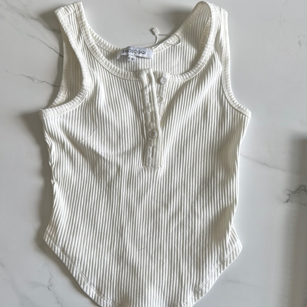 Cream Ribbed Sleeveless Bodysuit
